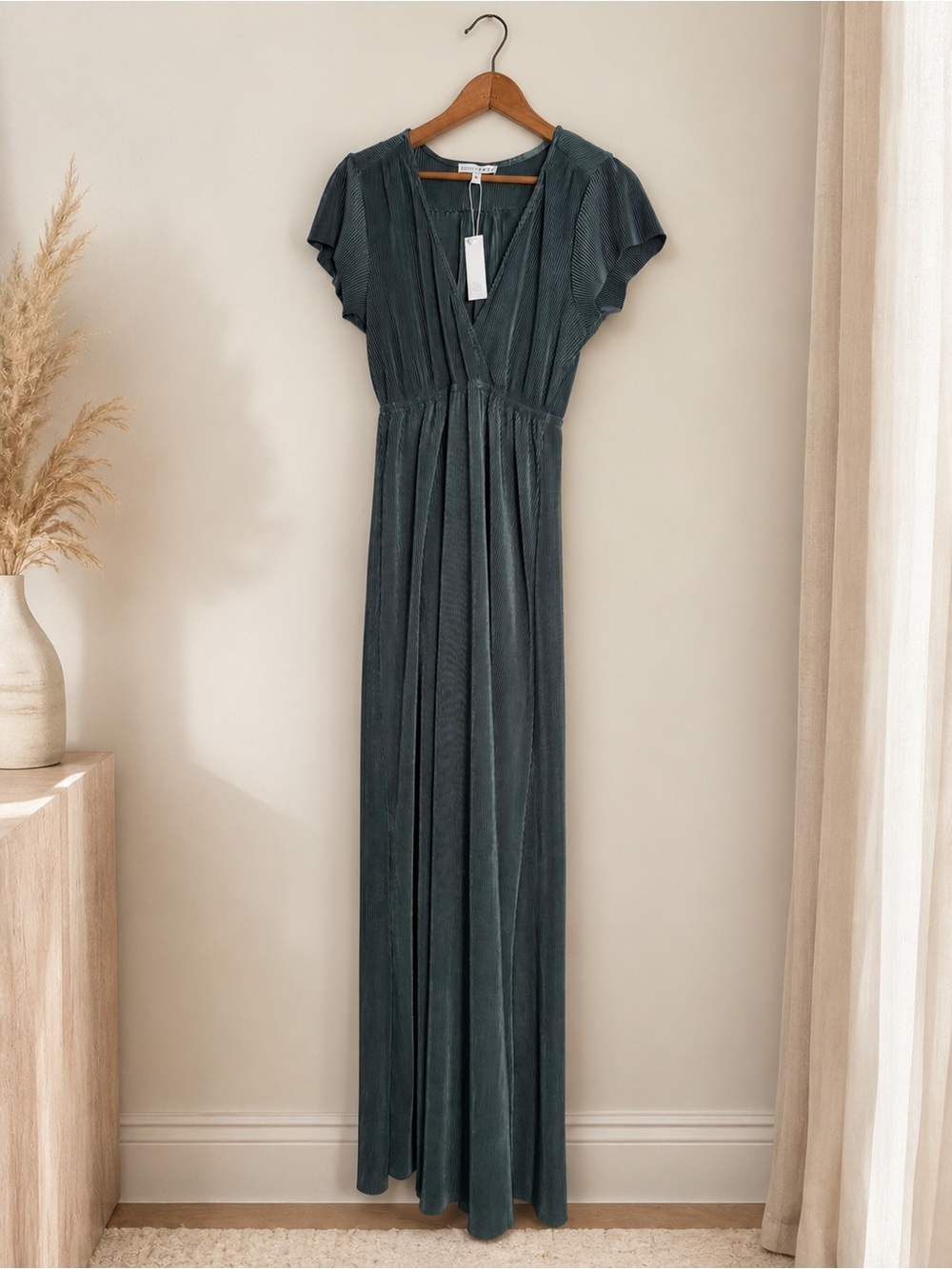 Baltic Born Teal Green Maxi Dress with Flutter Sleeves